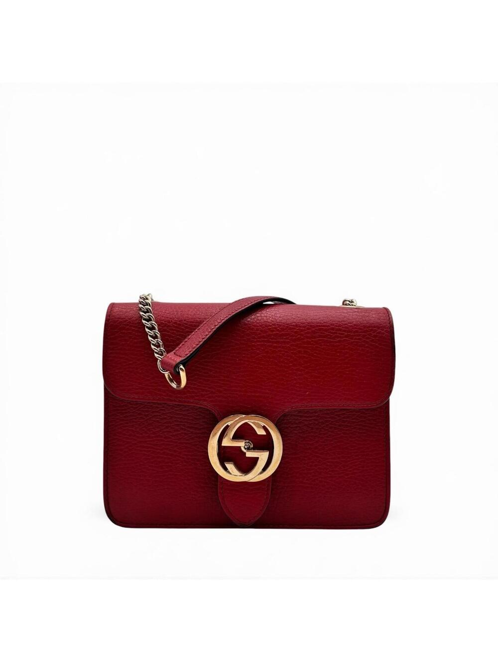 Gucci Interlocking GG Red Leather Chain Crossbody Bagg